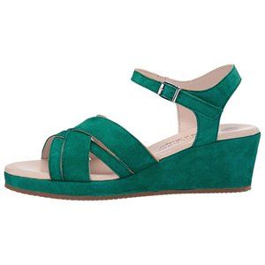 NEW Women Eric Michael Muse Emerald Cut Out Crisscross Wedge Ankle Strap Buckle